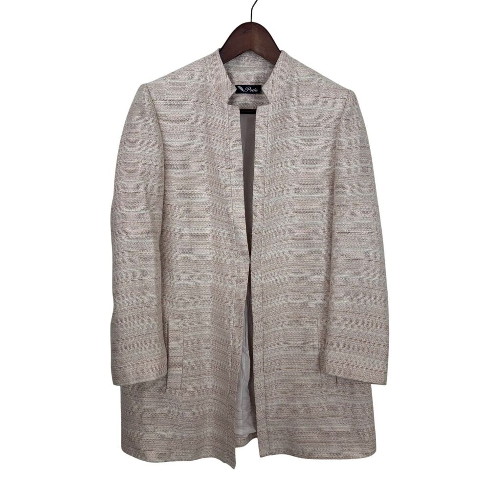 Poeta Pink White Striped Tweed Business Career Blazer Jacket Women’s Large